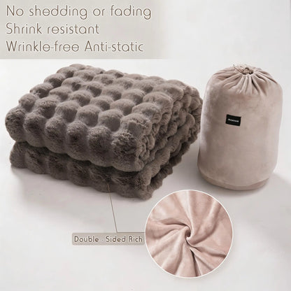 Macinso Luxury Oversized Plush Rabbit Faux Fur Throw Blanket - Super Comfort, Warm and Fluffy for Couch, Chair, Bed, and Living Room - Brown