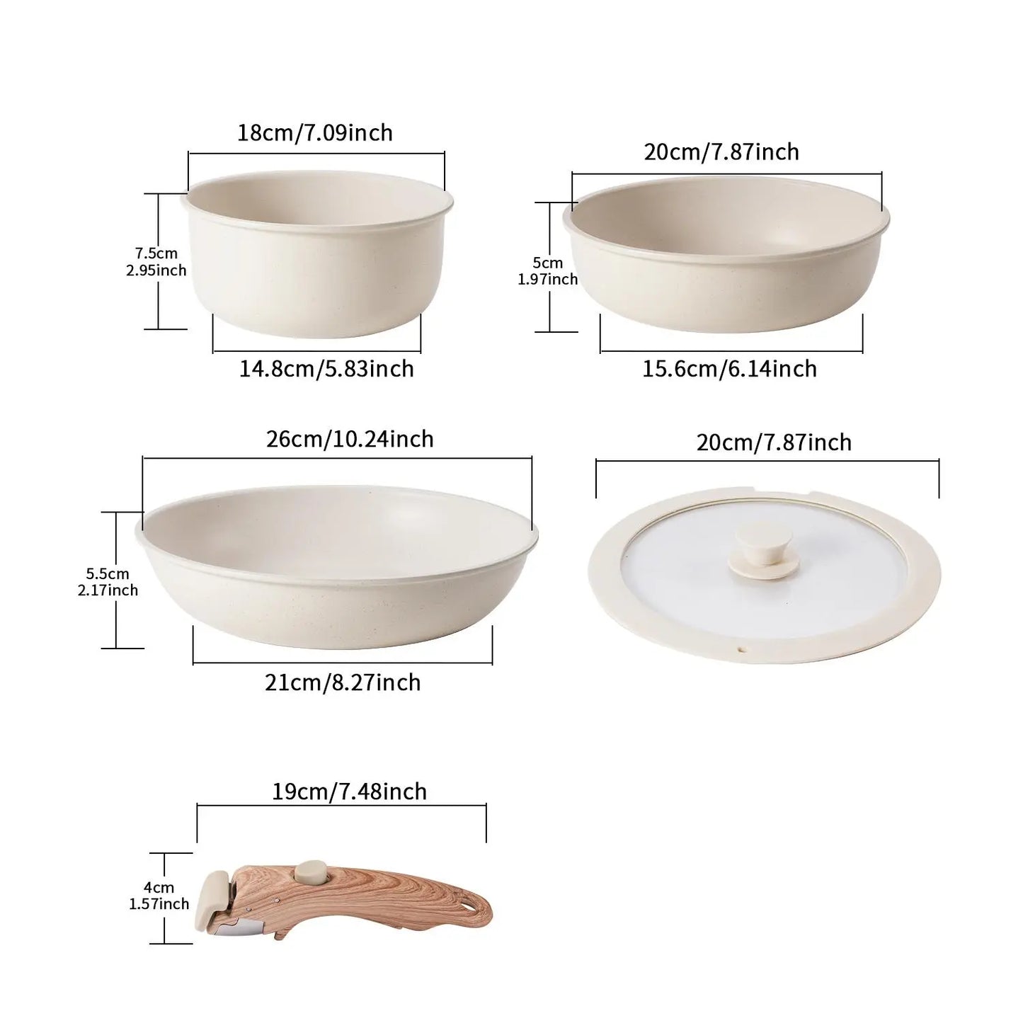 Portable Detachable Handle Aluminum Alloy Cookware Set with Lid and Frying Pan, Complete Kitchen Cooking Pots and Pans Collection