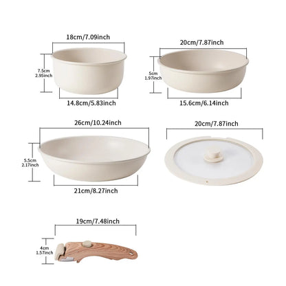 Portable Detachable Handle Aluminum Alloy Cookware Set with Lid and Frying Pan, Complete Kitchen Cooking Pots and Pans Collection
