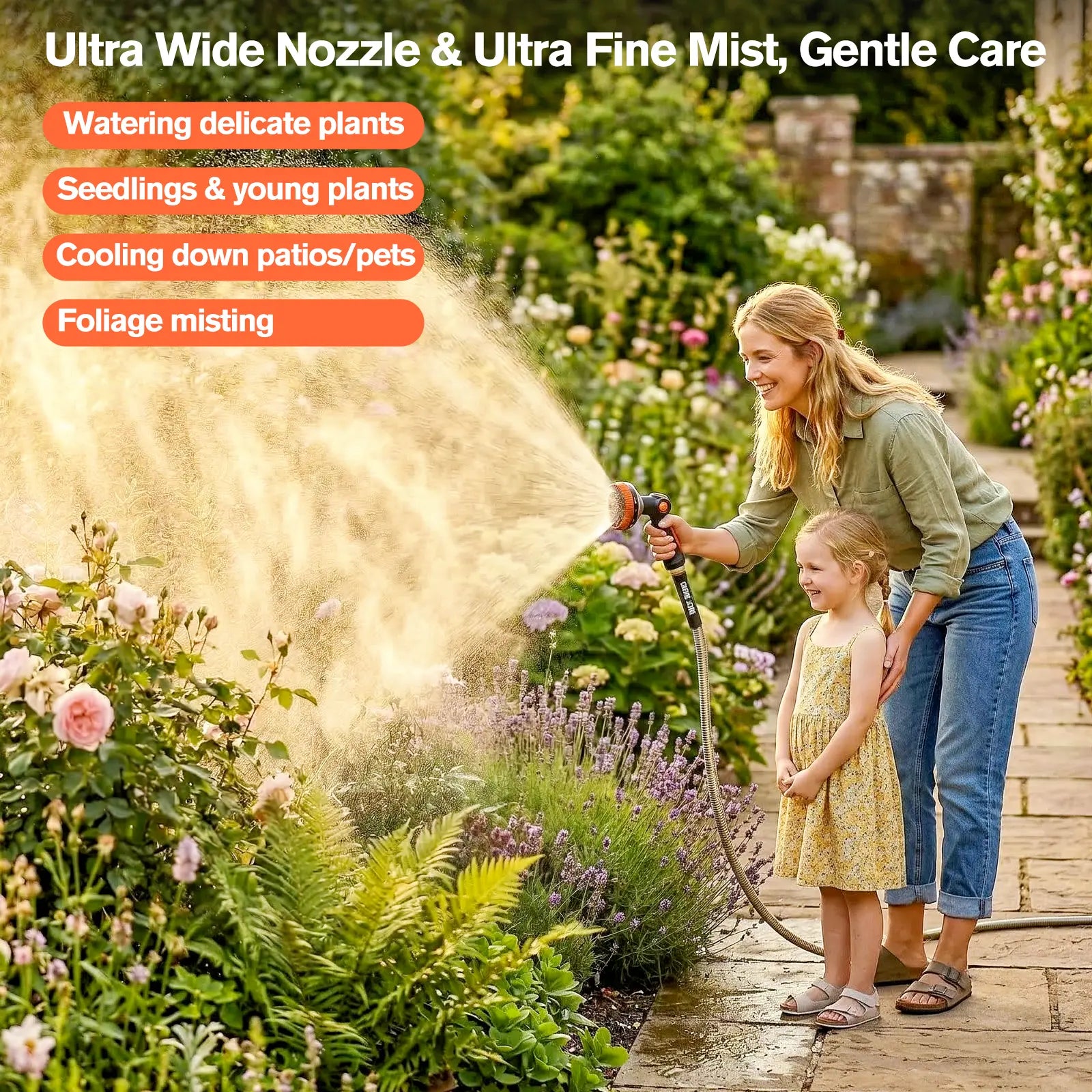 Rosy Earth Stainless Steel Garden Hose - Available in 25, 50, 75, and 100 Feet Lengths, Durable No-Kink Flexible Hose with Sprayer for Efficient Watering and Irrigation Solutions