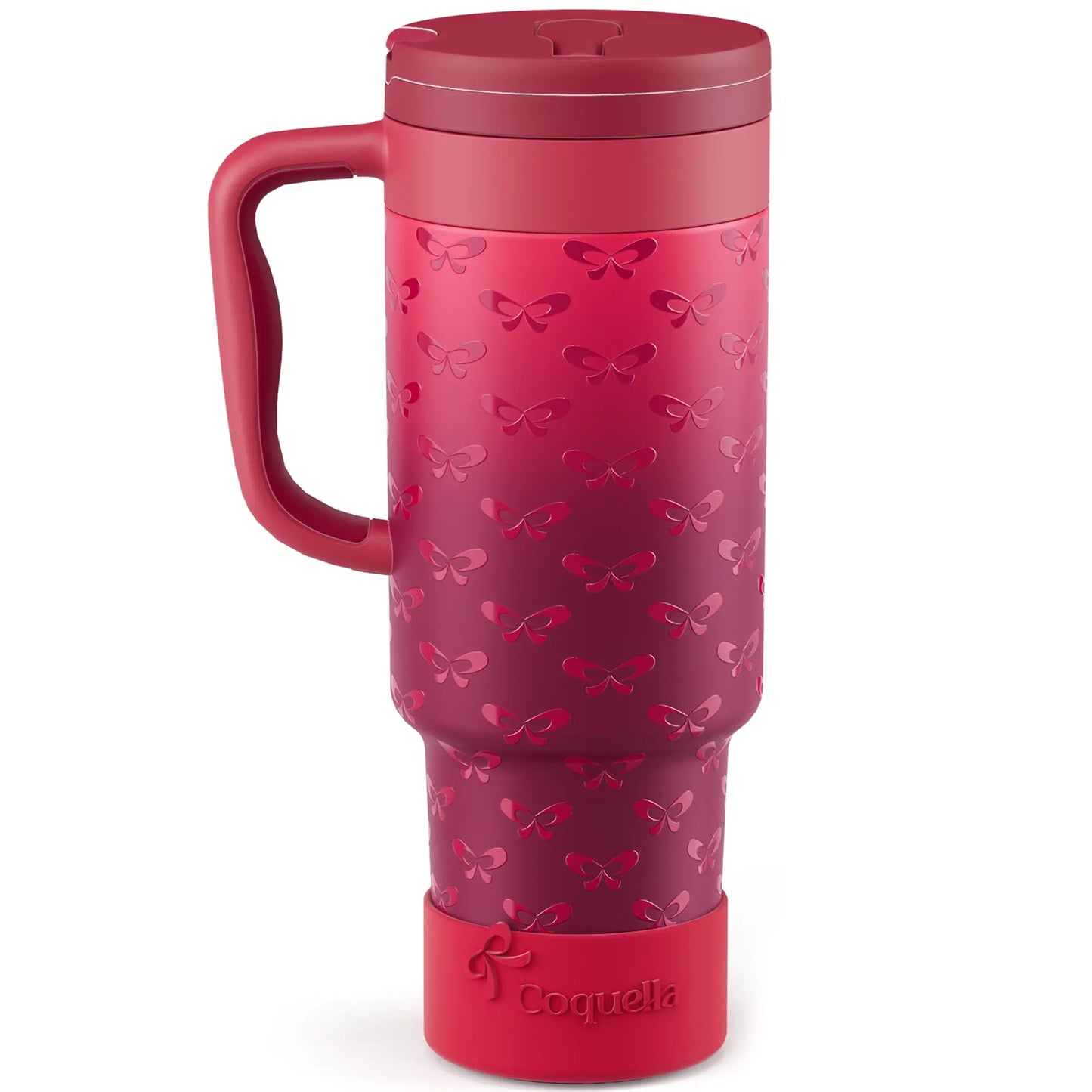 Coquella 40 oz Stainless Steel Insulated Tumbler with Handle and Push-Button Straw Lid, BPA-Free Travel Cup for Gym and Office, Leakproof Design with Silicone Boot, Pink (Rose Quartz)