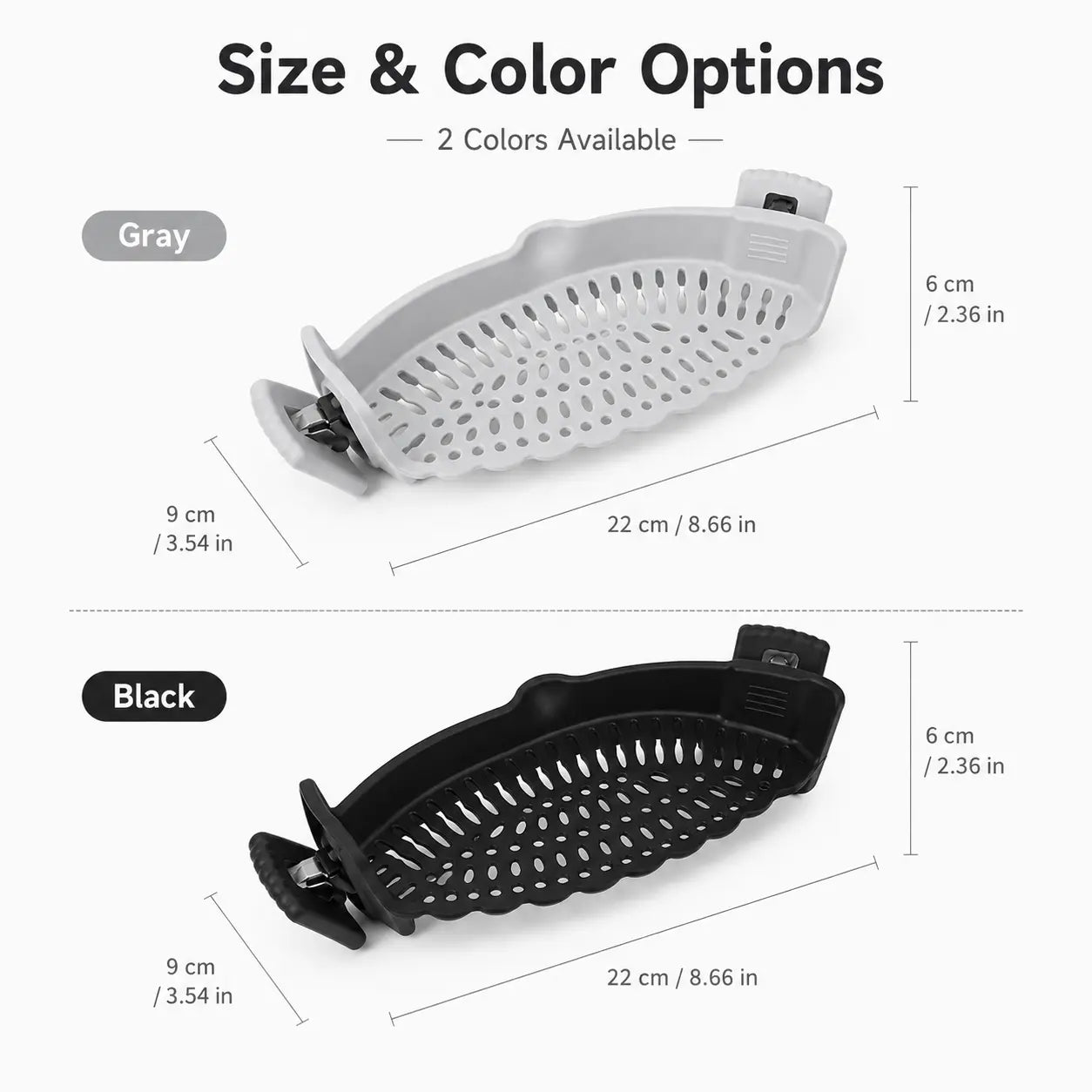 Silicone Clip-On Colander and Strainer for Pots, Pans, and Bowls - Ideal Kitchen Tool for Draining Pasta and Vegetables