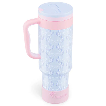 Coquella 40 oz Stainless Steel Insulated Tumbler with Handle and Push-Button Straw Lid, BPA-Free Travel Cup for Gym and Office, Leakproof Design with Silicone Boot, Pink (Rose Quartz)