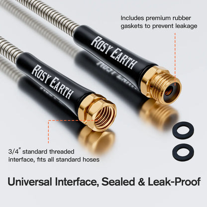 Rosy Earth Stainless Steel Garden Hose - Available in 25, 50, 75, and 100 Feet Lengths, Durable No-Kink Flexible Hose with Sprayer for Efficient Watering and Irrigation Solutions