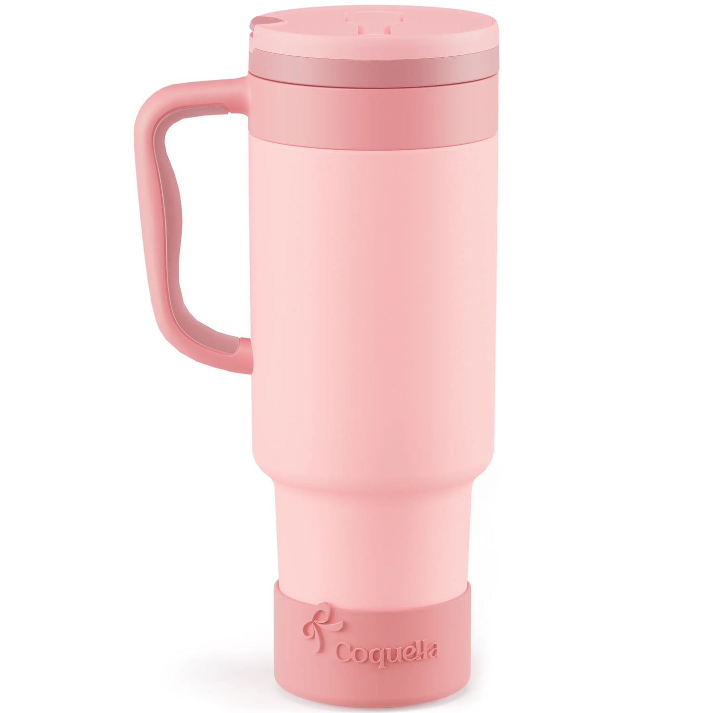 Coquella 40 oz Stainless Steel Insulated Tumbler with Handle and Push-Button Straw Lid, BPA-Free Travel Cup for Gym and Office, Leakproof Design with Silicone Boot, Pink (Rose Quartz)