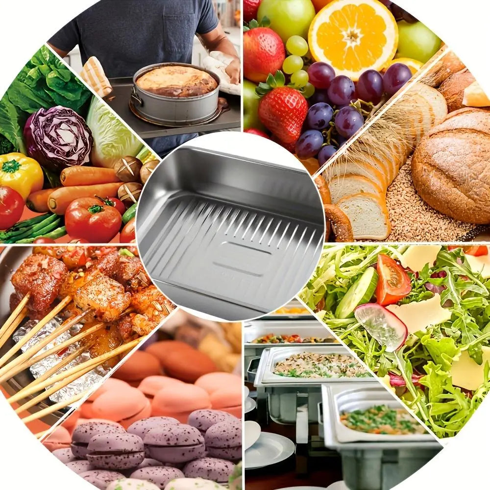 Set of 2 Extra Large Non-Stick Stainless Steel Baking Pans with Lids - 16" x 10" x 3" Rectangular Oven Trays for Desserts, Bread, and Seafood - Ideal for Grilling and Buffet Serving - Oven Safe and Spacious Design - Perfect Mother's Day Gift