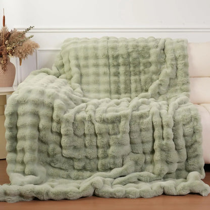 Macinso Luxury Oversized Plush Rabbit Faux Fur Throw Blanket - Super Comfort, Warm and Fluffy for Couch, Chair, Bed, and Living Room - Brown