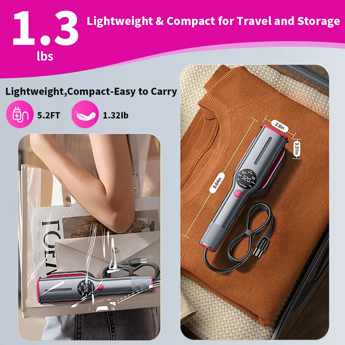 Dr. Flash Portable Garment Steamer with LED Display, 7 Heat Settings, Fast 5-Second Heating, 90° Swivel Handle - Ideal for Travel and Gifting