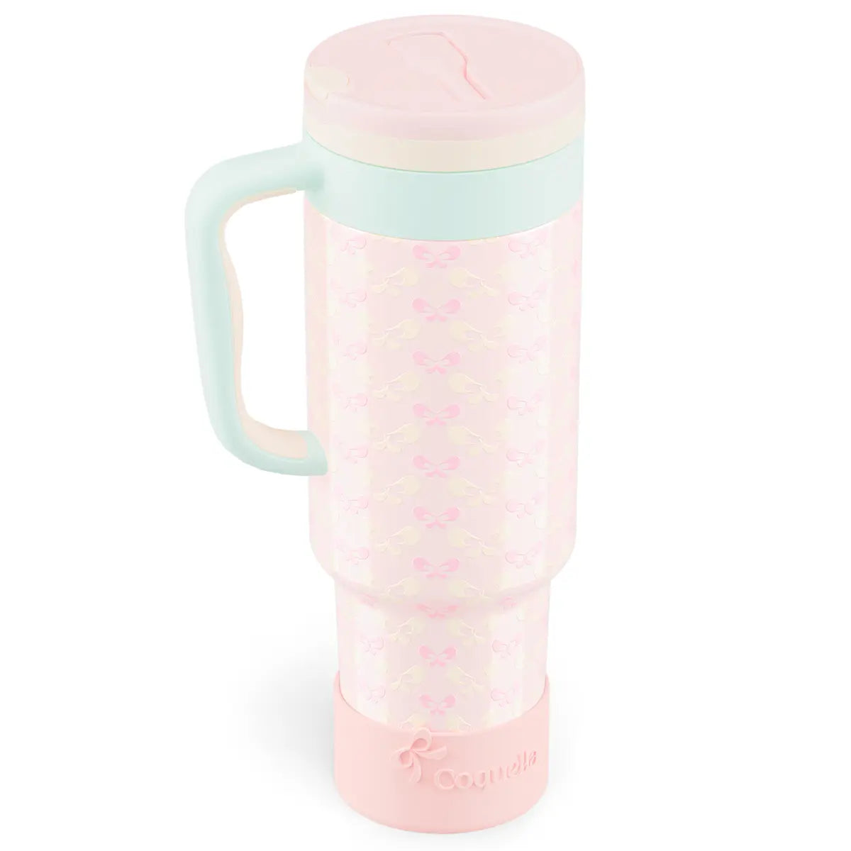 Coquella 40 oz Stainless Steel Insulated Tumbler with Handle and Push-Button Straw Lid, BPA-Free Travel Cup for Gym and Office, Leakproof Design with Silicone Boot, Pink (Rose Quartz)