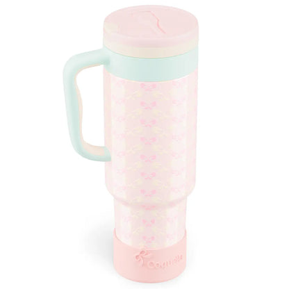 Coquella 40 oz Stainless Steel Insulated Tumbler with Handle and Push-Button Straw Lid, BPA-Free Travel Cup for Gym and Office, Leakproof Design with Silicone Boot, Pink (Rose Quartz)