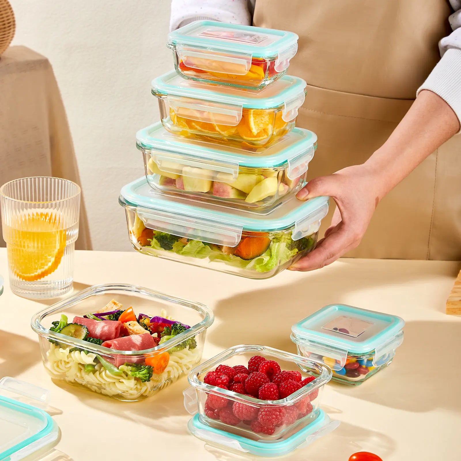 8-Pack BPA-Free Glass Food Storage Containers with Airtight Lids for Meal Prep, Suitable for Microwave, Oven, Freezer, and Dishwasher Use