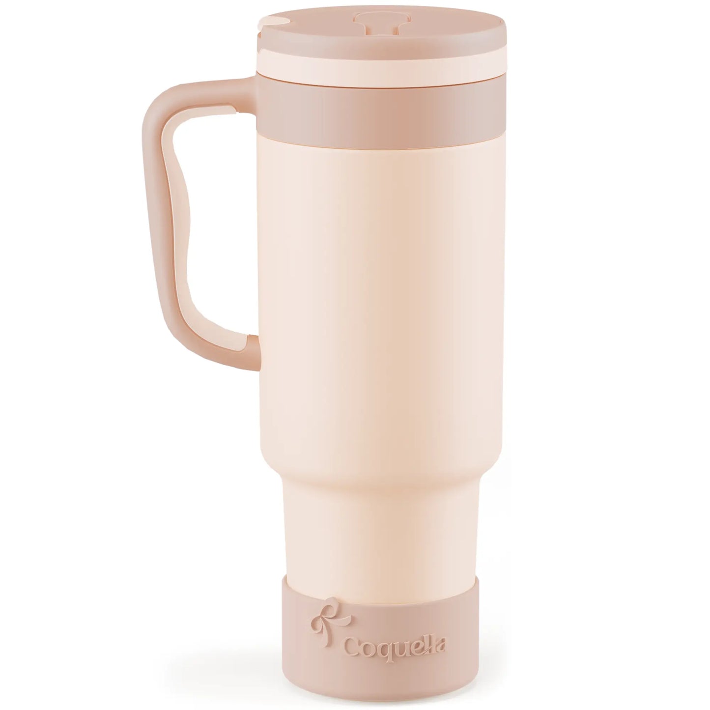 Coquella 40 oz Stainless Steel Insulated Tumbler with Handle and Push-Button Straw Lid, BPA-Free Travel Cup for Gym and Office, Leakproof Design with Silicone Boot, Pink (Rose Quartz)