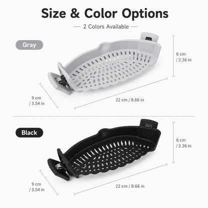 Silicone Clip-On Colander and Strainer for Pots, Pans, and Bowls - Ideal Kitchen Tool for Draining Pasta and Vegetables