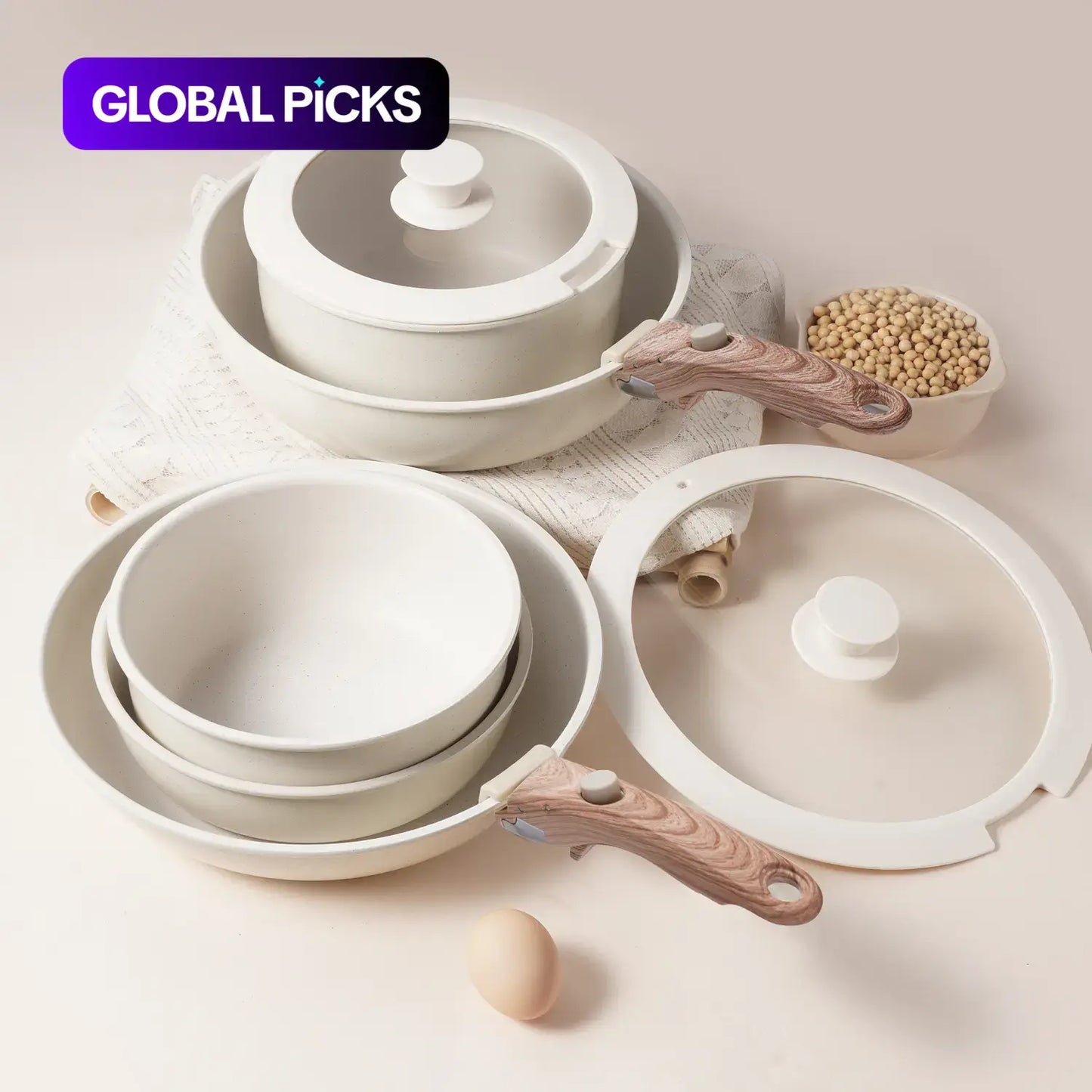 Portable Detachable Handle Aluminum Alloy Cookware Set with Lid and Frying Pan, Complete Kitchen Cooking Pots and Pans Collection