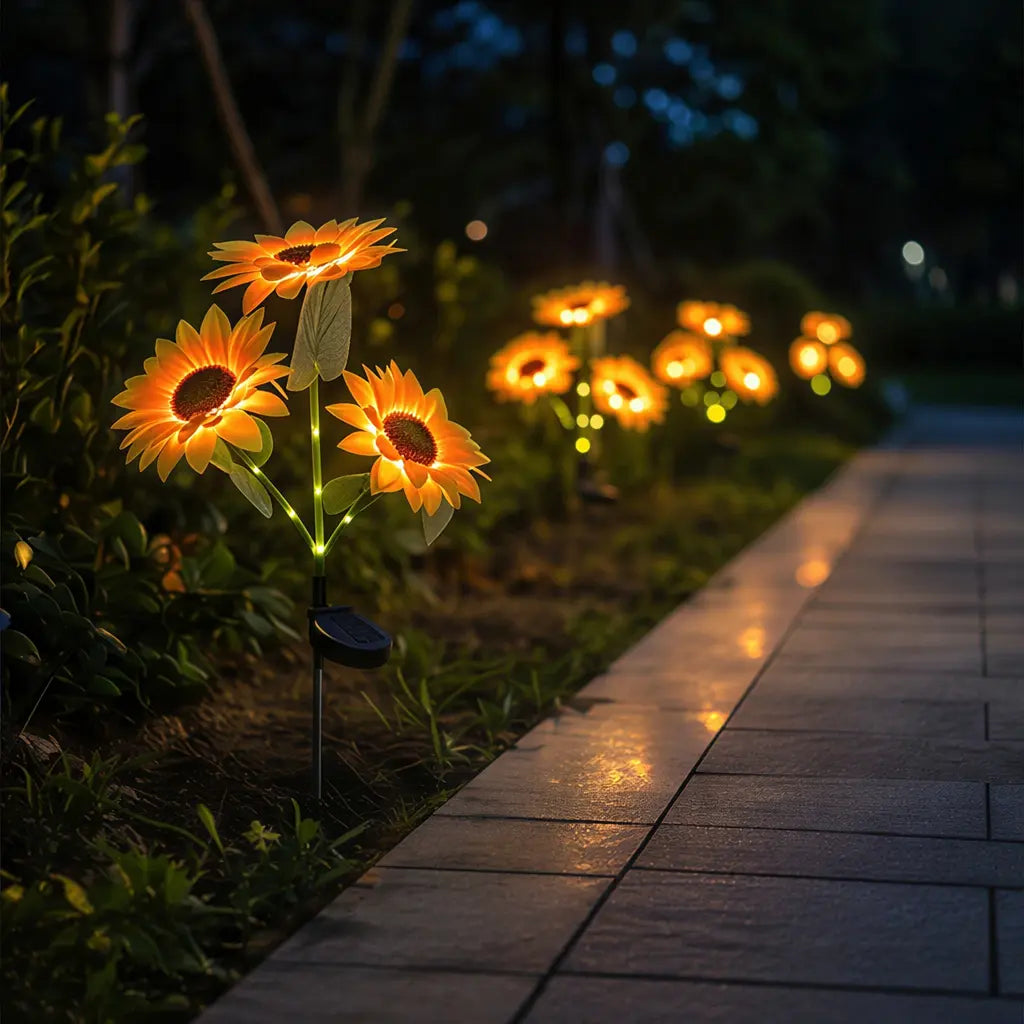 2-Pack Solar LED Sunflower Garden Lights with Realistic Floral Design, Soft Night Glow, IP65 Waterproof, Energy-Efficient All-Weather Outdoor Lamps for Yards and Patios