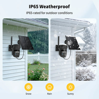 Outdoor Wireless Wi-Fi Solar Camera Set (2 Packs) with Night Vision, IP65 Weatherproof Rating, Motion Detection, Pan & Tilt Control, and Two-Way Audio